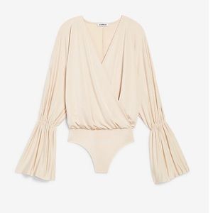 Satin Wrap Front Bell Sleeve Bodysuit